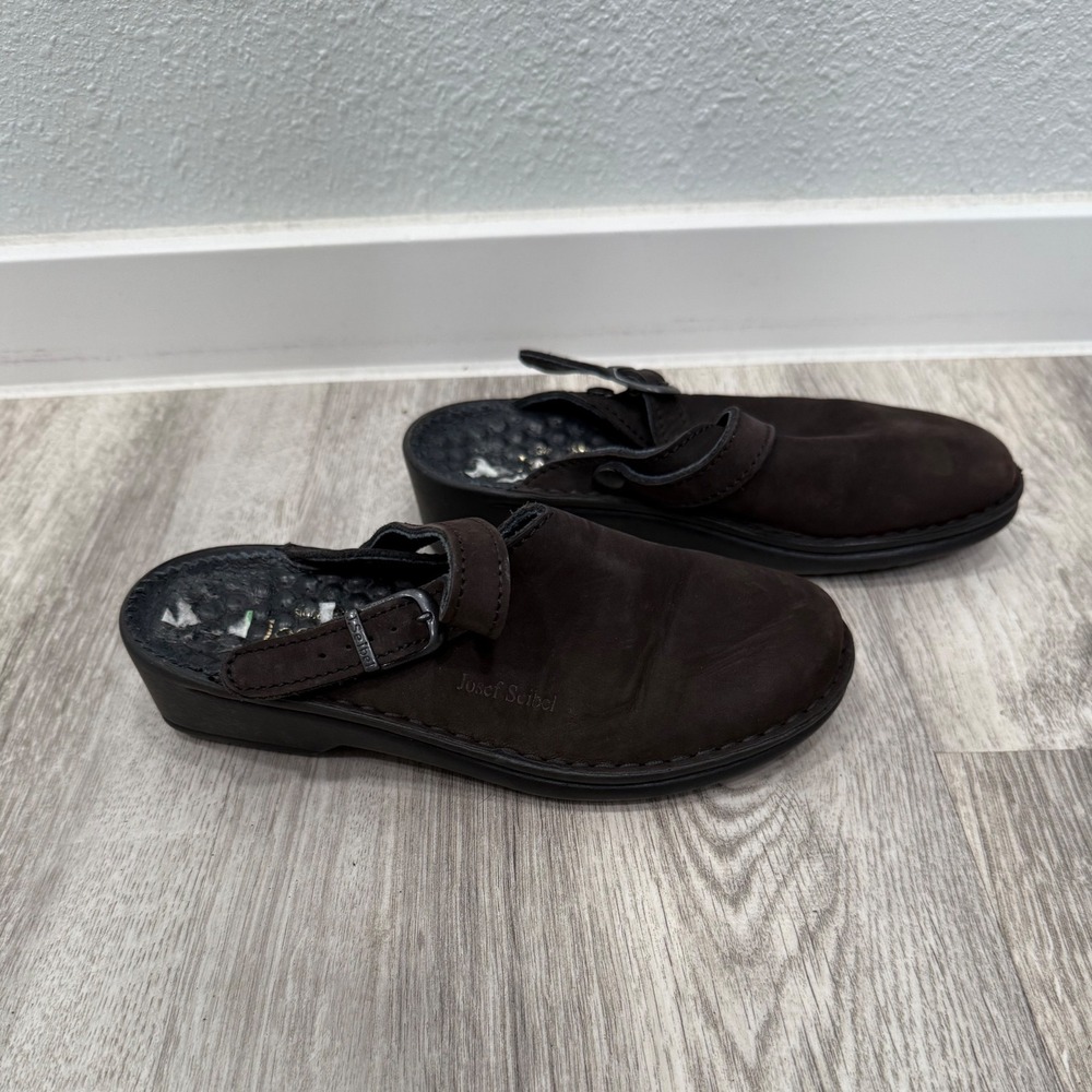 Josef Seibel‎ Clogs Adjustable Strap Brown Leather Comfort Casual Shoes